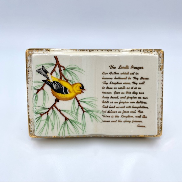 Vintage Mid-Century American Goldfinch Bird Lord's Prayer Book Ceramic Planter - Picture 5 of 13